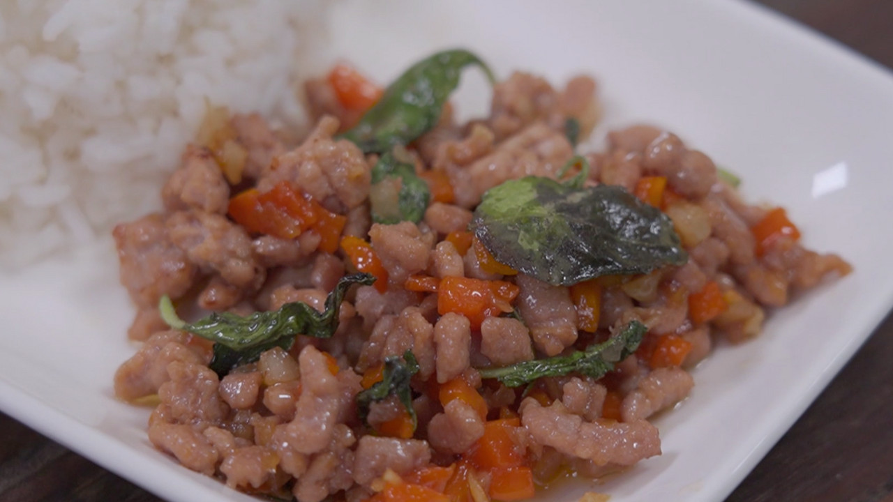 หมูสับผัดกะเพรา (รสไม่เผ็ด)